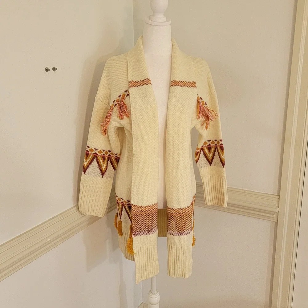 Matilda Jane Open Front Cardigan Sweater Tassel Boho Southwestern Women's S